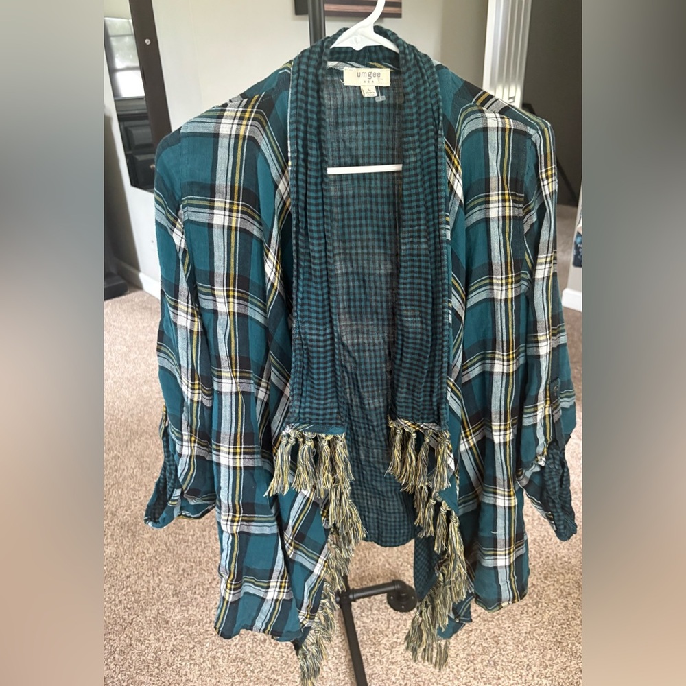 Umgee Blue and Black Plaid Cardigan